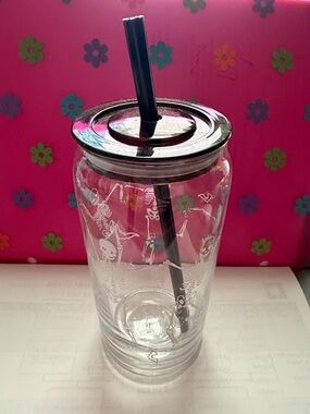 Clear Skeleton Print Tumbler with Black Lid & Straw